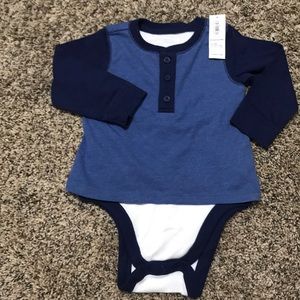 Infant boys onesie with Henley shirt attached